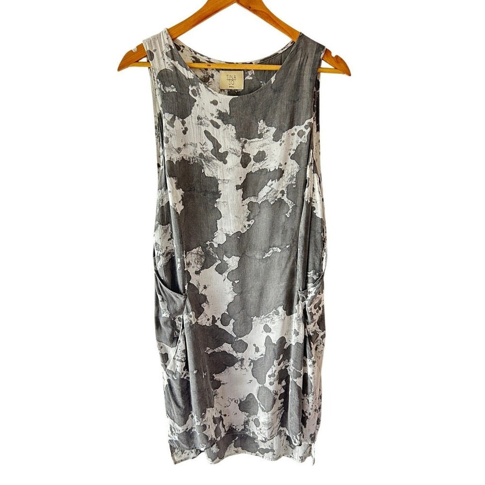Anthropologie Tina + Jo Marbled Abstract Dress Small USA Rayon Pockets Lagenlook